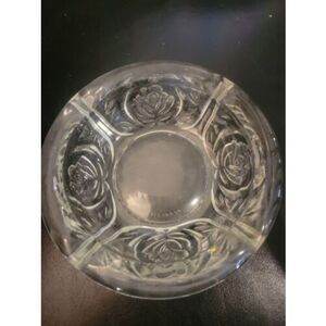 KIG Indonesia Pressed Heavy Glass Rose Pattern Vintqge Ashtray 4 Rest 6"